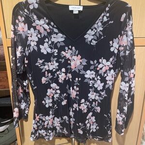 Womens Floral Blouse by Calvin Klein SMALL PETITE